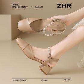 ZHR则则法式包头凉鞋女粗跟夏季仙女风浅口玛丽珍鞋软底凉鞋女