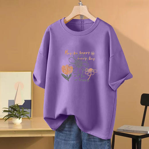 百媚生 100%棉圆领短袖宽松T恤 1236 商品图5