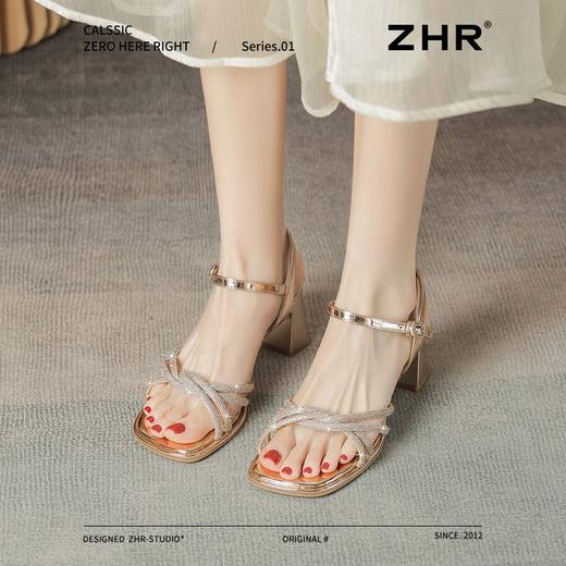 ZHR仙女水钻凉鞋2025夏季新款时尚超仙一字带粗跟凉鞋轻便高跟鞋 商品图0