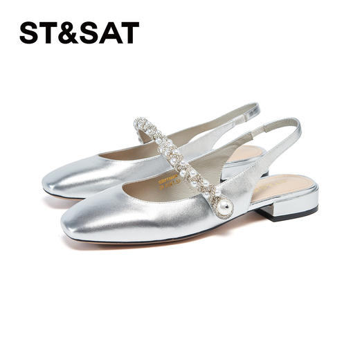 星期六优雅贝珠方头后空粗跟凉鞋SSD2114484 商品图10