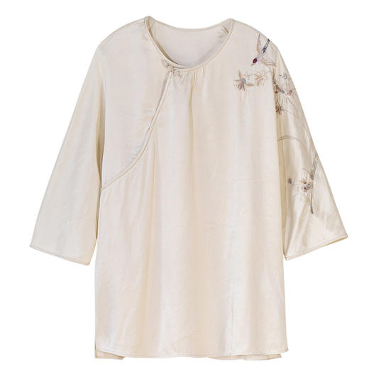 牧衣游原创 重磅双宫绸手工刺绣桑蚕丝套头衫复古真丝上衣 山外曲 商品图4