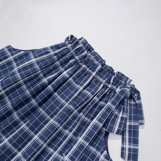 复古格纹绑带蝴蝶结挂脖衬衫女夏季俏皮可爱宽松衬衣V1050637 商品图5