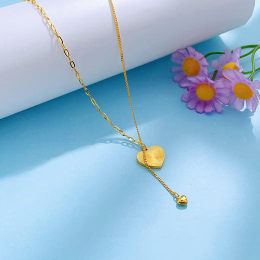 【限时克减150元】足金999.99 【精品】五9黄金实心AB项链福至心灵爱心流苏鱼鳞心形福牌调节套链(BFWJTL00089)预售产品下单后不退款不退货不换货不补差价 商品图1