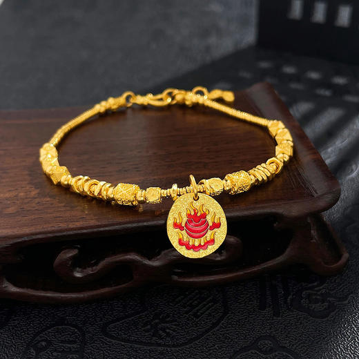 【限时克减128元】足金999 #低温珐琅 古法黄财神吊饰财神驾到转运珠金圈调节手链（内为无弹力棉线）(AEQGFSL00228)（预售产品下单后不退款不退货不换货不补差价） 商品图2