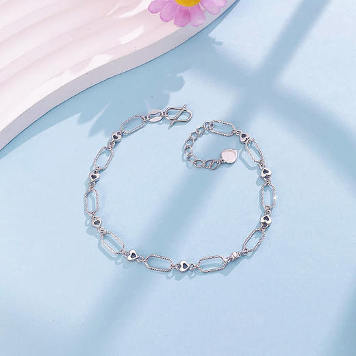 【限时8.8折】【线上铂金馆】PT950 【精品】铂金镂空调节真情告白心连心爱心间回形方环手链(BFPTSL00003)(预售4-7天发货，一经下单不支持退款) 商品图0