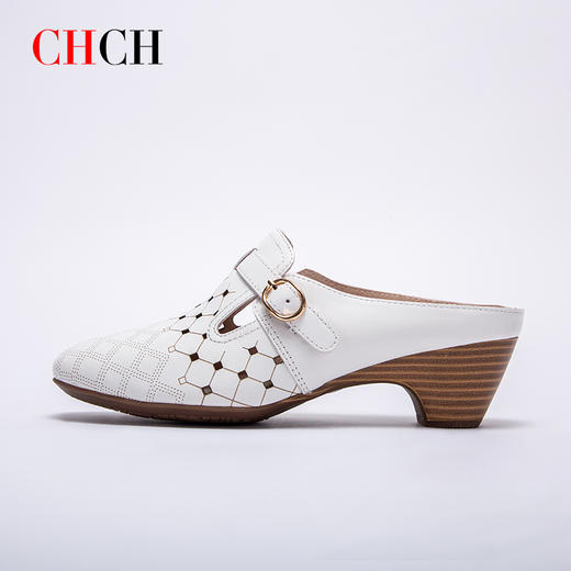 CHCH祈祈包头镂空半包拖鞋女2025夏季新品休闲凉拖女外穿柔软羊皮粗跟勃肯鞋CP1B3041 商品图3
