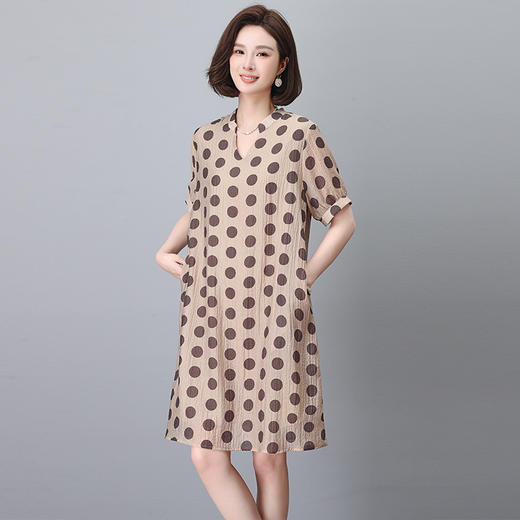 雀说波点连衣裙女法式气质v领设计感宽松薄天丝裙子AL8655 商品图2