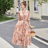 时尚气质V领系带收腰蝴蝶，印花天丝麻料中长款连衣裙HR-SNX3137 商品缩略图2