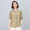 雀说条纹衬衫女短袖新款半开领文艺显瘦透气小衫薄款上衣AL5508 商品缩略图1