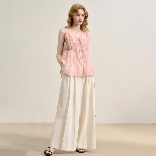 【天丝】温柔缩褶波纹肌理感衬衫女夏季娃娃款V领衬衣V0051045 商品图1