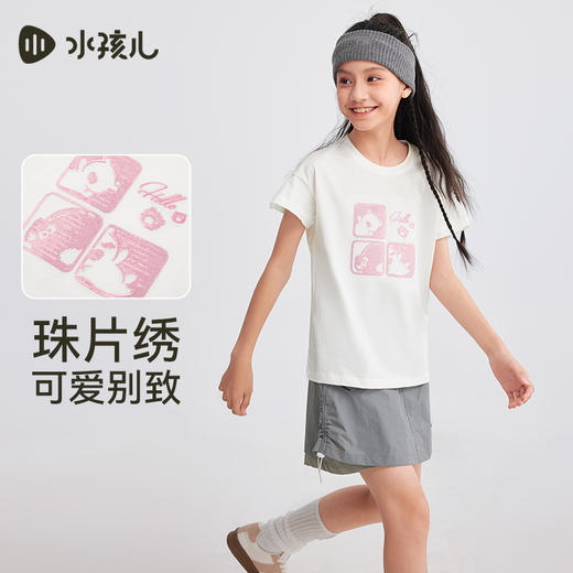 水孩儿童装女童纯棉短袖夏季新款T恤中大童简约上衣 商品图1