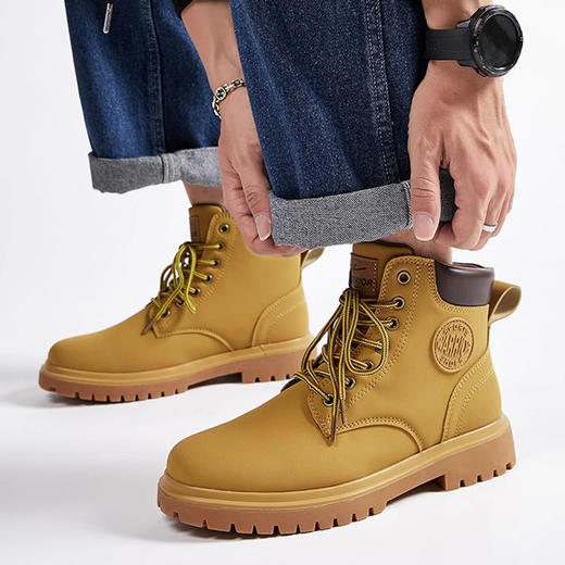 回力男式马丁靴新款早春季橡胶工装靴户外登山鞋子潮流高帮大黄靴 商品图0