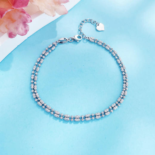 【限时8.8折】【线上铂金馆】PT950 【国际铂金协会】铂金实心调节双排钻石链手链(BSL00272)(预售4-7天发货，一经下单不支持退款) 商品图1