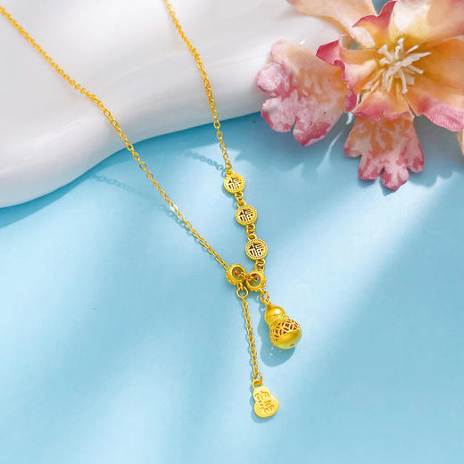 【限时克减150元】足金999.9 #非凡福佑 #招财纳福 黄金福佑金AB链镂空花丝纳福贺岁葫芦可调节套链(AEWTL00148)预售产品下单后不退款不退货不换货不补差价 商品图1