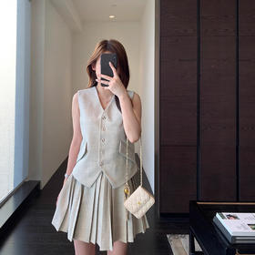 老钱风套装！2025新款时髦老钱风背心上衣百褶短裙两件套女春夏！