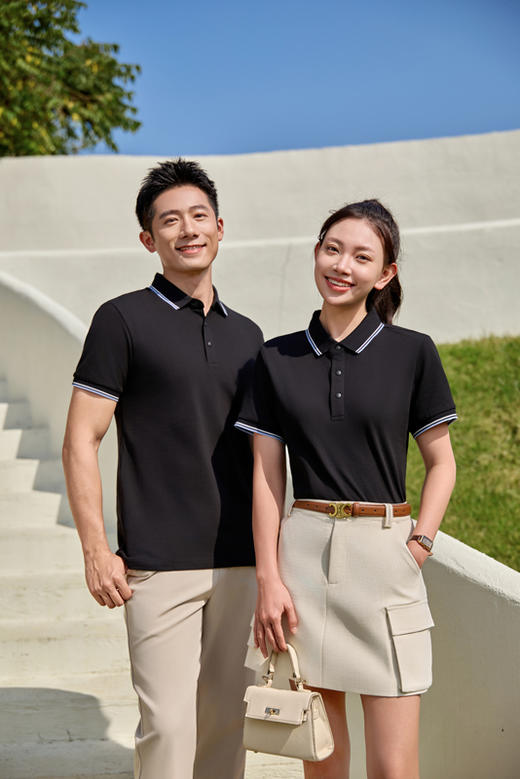 男女同款冰感新疆纯棉纯色拼色翻领短袖polo衫T08/5616/5617 商品图3