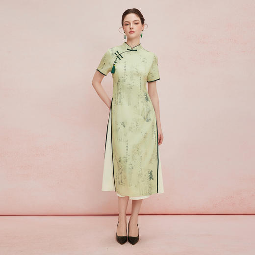 QF854斯尔丽25夏季新款改良奥黛旗袍款水墨印染精致流苏吊坠A型连衣裙 商品图3