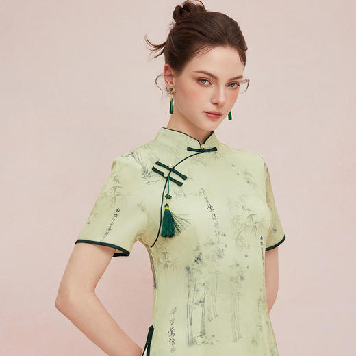 QF854斯尔丽25夏季新款改良奥黛旗袍款水墨印染精致流苏吊坠A型连衣裙 商品图4