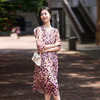 丁摩 夏季真丝印花收腰显气质连衣裙80014 商品缩略图0