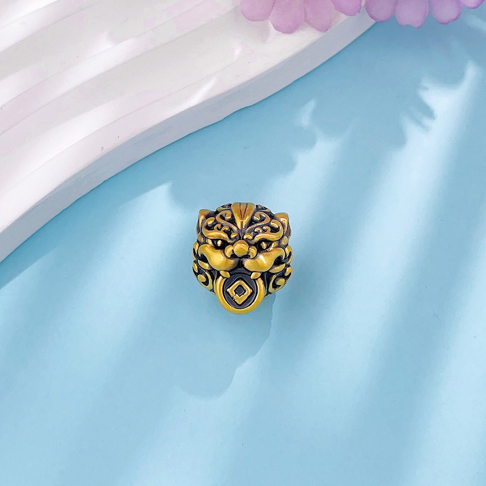 【限时7.5折】【定价黄金】足金 #招财进宝 #电黑金 【精品】3D硬金空心国潮神兽铜钱造型霸气饕餮纹黑金貔貅手串配件Diy手串配件(V3DSC00570)【补手工费可以换新的绳子】