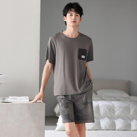 夏季短袖短裤睡衣男士莫代尔休闲简约宽松大码中青年家居服套装   JL-LGA3042 商品图3