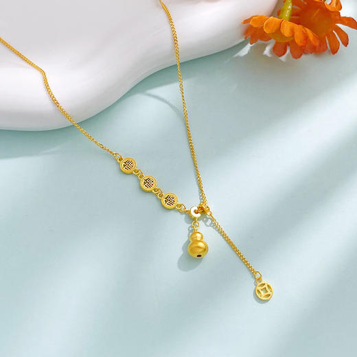 【限时克减150元】足金999 #葫芦 5G黄金镂空AB链福禄满园Y形葫芦流苏福禄连连福佑金调节套链(AG5GTL00485)预售产品下单后不退款不退货不换货不补差价 商品图1