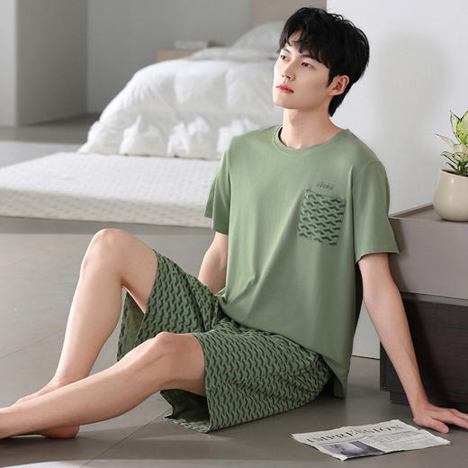 睡衣男士莫代尔夏季短袖短裤家居服轻运动风舒适凉爽可外穿套装    JL-LGA3043/LGA3044/LGA3045/LGA3046 商品图0