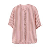 雀说条纹衬衫女短袖新款半开领文艺显瘦透气小衫薄款上衣AL5508 商品缩略图4