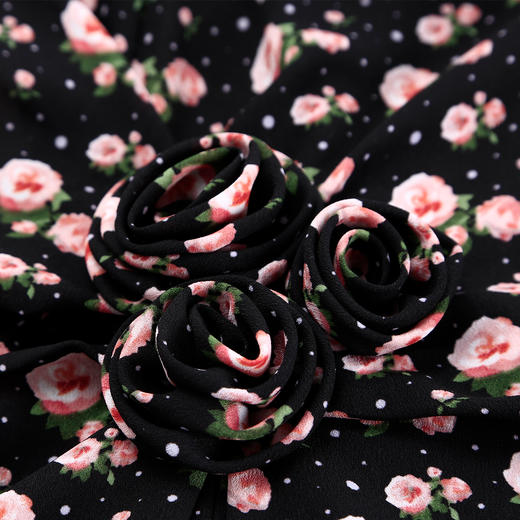 QF863斯尔丽2025夏季新款法式浪漫立体手工盘花腰间收褶显瘦碎花连衣裙 商品图7