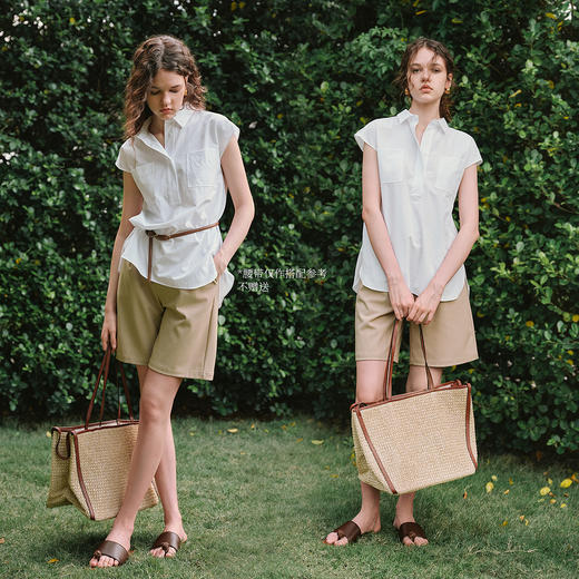 OLrain欧芮儿白色通勤衬衫2025夏季新款休闲宽松弧形开叉下摆设计 商品图2