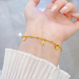 【限时7.5折】【定价黄金】足金999 #碎碎冰 #为你摘星 5G黄金空心碎碎冰星星吊饰蹦迪珠蛇骨调节手链(AG5GSL00285)（预售产品下单后不退款不退货不换货不补差价）