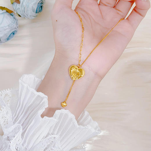 【限时克减150元】足金999.99 【精品】五9黄金实心AB项链福至心灵爱心流苏鱼鳞心形福牌调节套链(BFWJTL00089)预售产品下单后不退款不退货不换货不补差价 商品图3