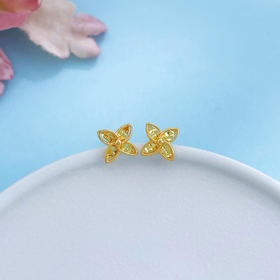 【限时克减150元】足金999 5G黄金镂空车花四叶花耳饰耳钉(AG5GES00267)预售产品下单后不退款不退货不换货不补差价