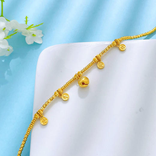 【限时克减150元】足金999 #小红书 5G黄金实心日进斗金圆牌铃铛吊饰碎闪金简约可调节手链（内里为棉线）(AE5GSL00183)预售产品下单后不退款不退货不换货不补差价 商品图2