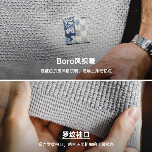 工装优选美式竹节纹亨利衫短袖老钱垂感针织灰色宽松半袖T恤男夏 商品图3