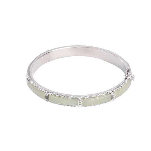 S925纯银和田玉复古平安无事牌百搭贵妃镯手环CW 商品图4