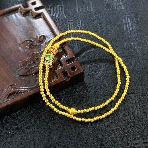 【限时克减150元】足金 #低温珐琅 3D硬金六字真言转运跑环三圈圆珠弹力绳手串（跑环为5D工艺）(AK3DSC00070)预售产品下单后不退款不退货不换货不补差价 商品图1