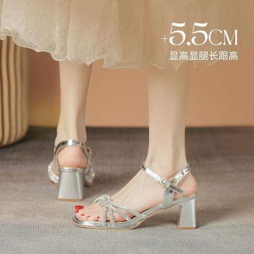 ZHR仙女水钻凉鞋2025夏季新款时尚超仙一字带粗跟凉鞋轻便高跟鞋 商品图4