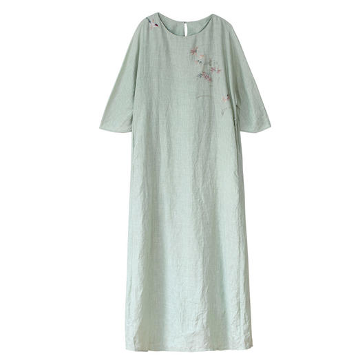 牧衣游原创 手工刺绣汉麻连衣裙宽松轻薄清凉古朴文艺长裙 弥尔 商品图4