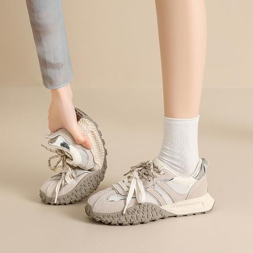 ZHR真皮透气德训鞋女夏季商场同款2025厚底休闲网面紫色阿甘鞋 商品图3