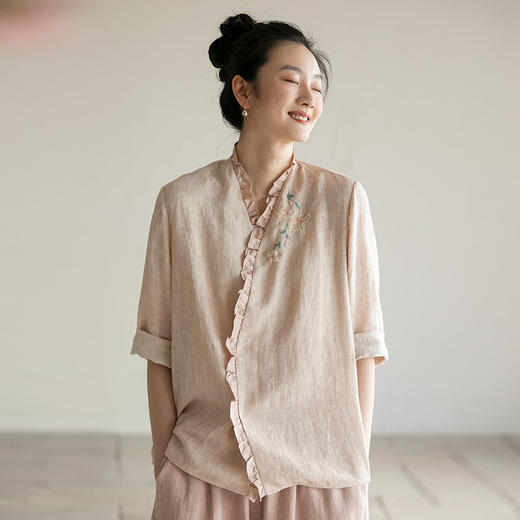 牧衣游原创 手工刺绣汉麻短外套夏新品轻薄透气禅意复古开衫 片隅 商品图0