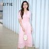 EITIE爱特爱法式复古粉色蕾丝V领压褶修身显瘦连衣裙夏季新款B2407330A 商品缩略图0