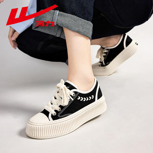 回力女鞋帆布鞋2025春季新款小众百搭麦穗厚底饼干鞋子女休闲板鞋 商品图4