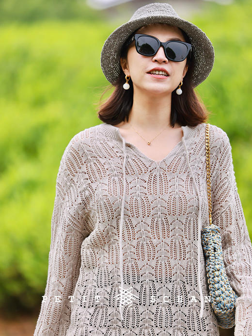 PETIT SCHAN小闪 CLO#803 Shadow Game 光影游戏 亚麻棉镂空针织罩衫 商品图4