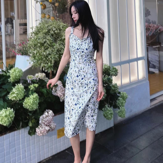 「K」洛诗琳44716气质印花吊带裙2025真丝混纺收腰显瘦裙子0737 商品图0