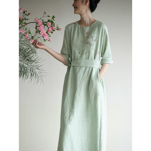 牧衣游原创 手工刺绣汉麻连衣裙宽松轻薄清凉古朴文艺长裙 弥尔 商品图1