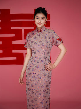 荷言HEYEN 听岚 非遗并蒂喜字纹双面异色罗真丝新娘旗袍喜服婚婚庆系列高级定制