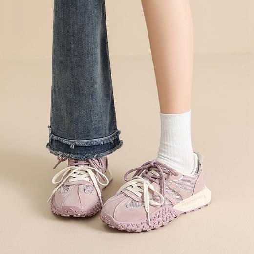 ZHR真皮透气德训鞋女夏季商场同款2025厚底休闲网面紫色阿甘鞋 商品图12