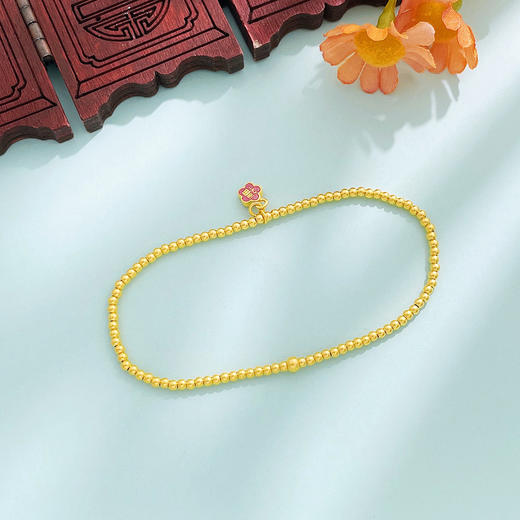 【限时克减150元】足金999 #超轻  #低温珐琅  古法空心圆珠手链福字小金花花形吊饰转运金珠弹力绳手串(AUGFSC000029)（预售产品下单后不退款不退货不换货不补差价） 商品图2