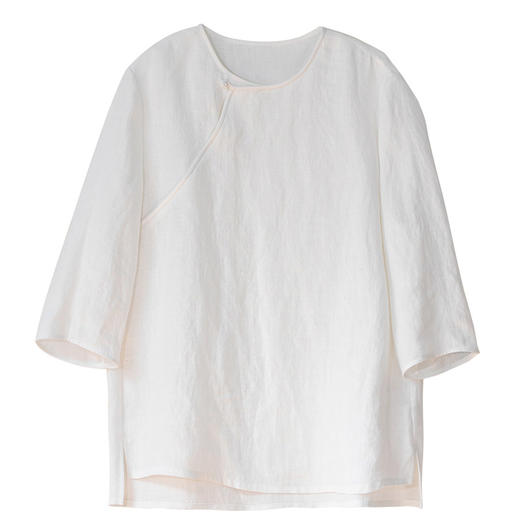 牧衣游原创 净色汉麻套头衫斜襟极简中式白色清凉百搭上衣 发南枝 商品图4